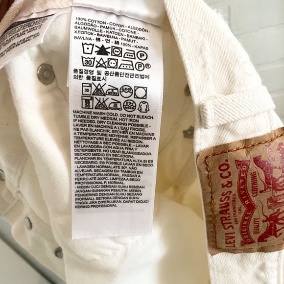 Levi’s 501 White Straight Relaxed fit Button fly Distressed Men or unisex 32x32 - Picture 8 of 16